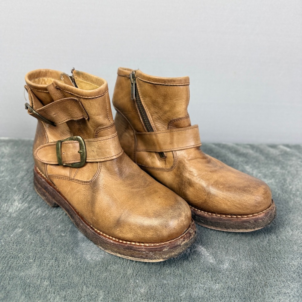 Bed Stu Manchester Tan Rustic Leather Moto Buckle Boots Women's 6.5